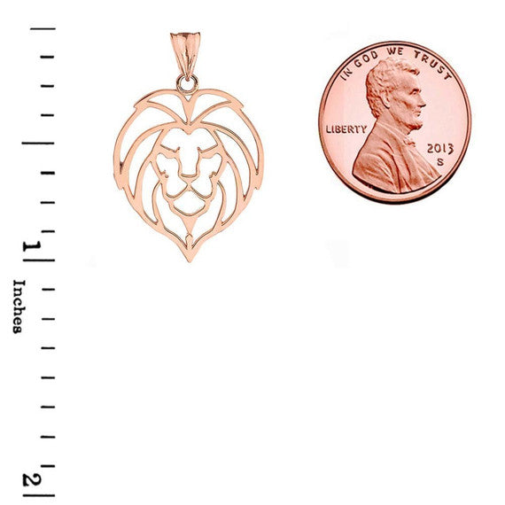 Solid Gold Lion Head Cut Out Pendant Necklace (Available in Yellow/Rose/White Gold)