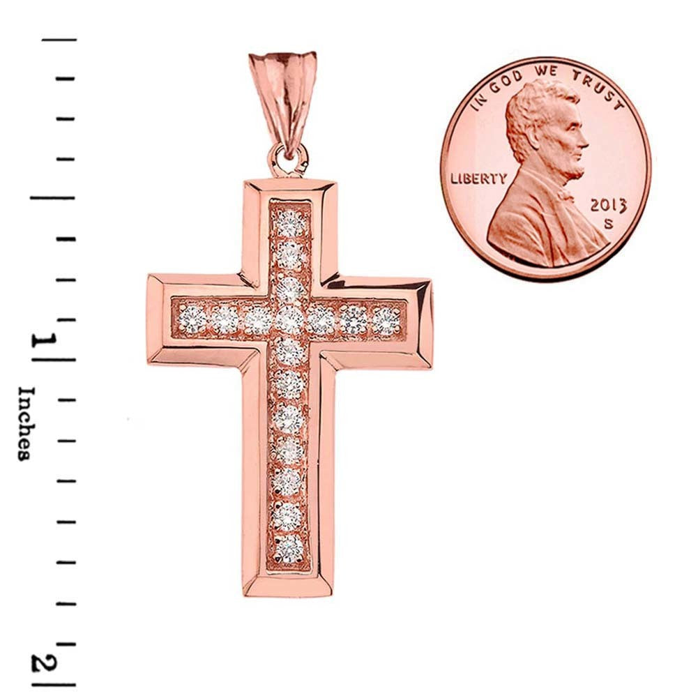 Solid Gold Designer Bold Diamond Cross (Available in Yellow/Rose/White Gold)