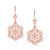 Gold Milgrain Filigree Flower Leverback Earrings (Available in Yellow/Rose/White Gold)