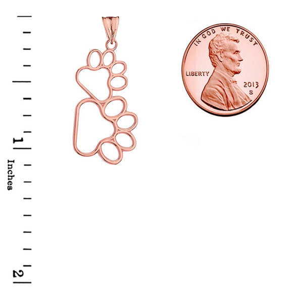 Solid Gold Dog Paw Outline Pendant Necklace (Available in Yellow/Rose/White Gold)
