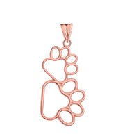 Solid Gold Dog Paw Outline Pendant Necklace (Available in Yellow/Rose/White Gold)