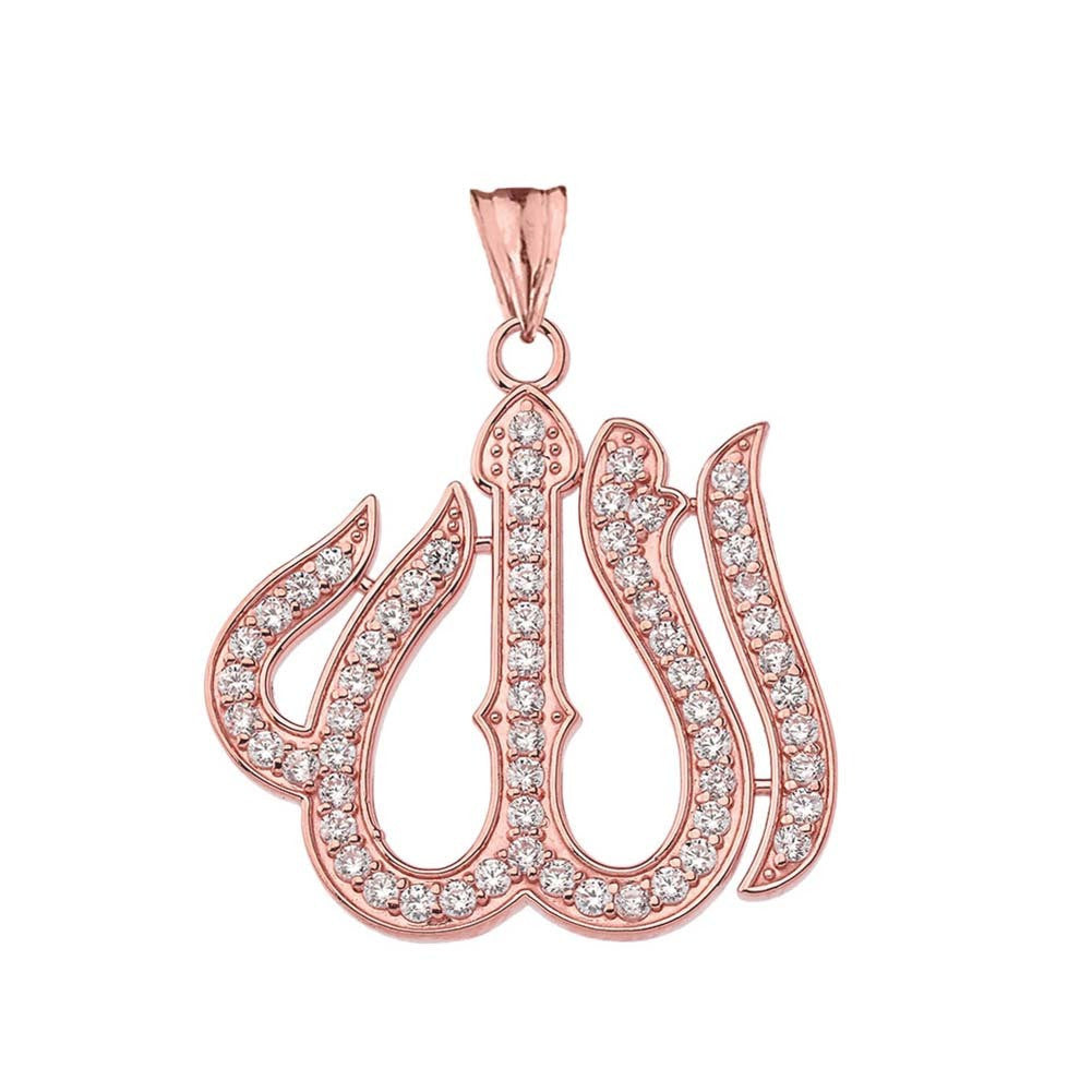 Cubic Zirconia Allah Pendant Necklace in Gold Yellow/Rose/White