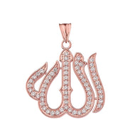 Cubic Zirconia Allah Pendant Necklace in Gold Yellow/Rose/White