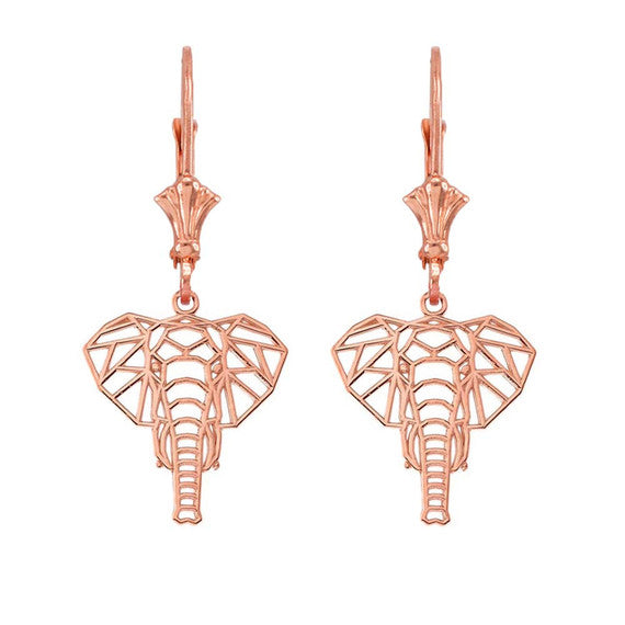 Gold Origami Elephant Leverback Earrings (Available in Yellow/Rose/White Gold)