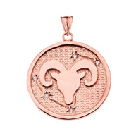 12 Astrological Gold Diamond Zodiac Disc Pendant Necklace (Available in Yellow/Rose/White Gold)