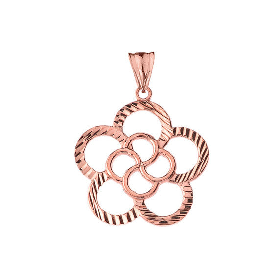 Gold Diamond Cut Flower Pendant Necklace (Available in Yellow/Rose/White Gold)
