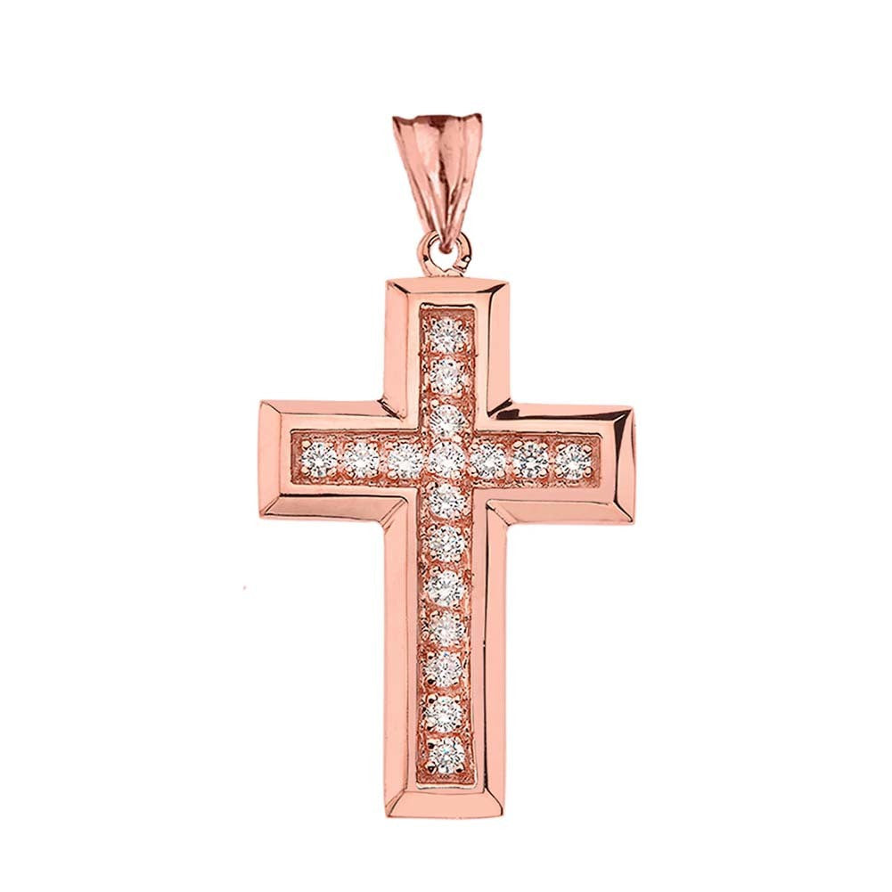 Solid Gold Designer Bold Diamond Cross (Available in Yellow/Rose/White Gold)