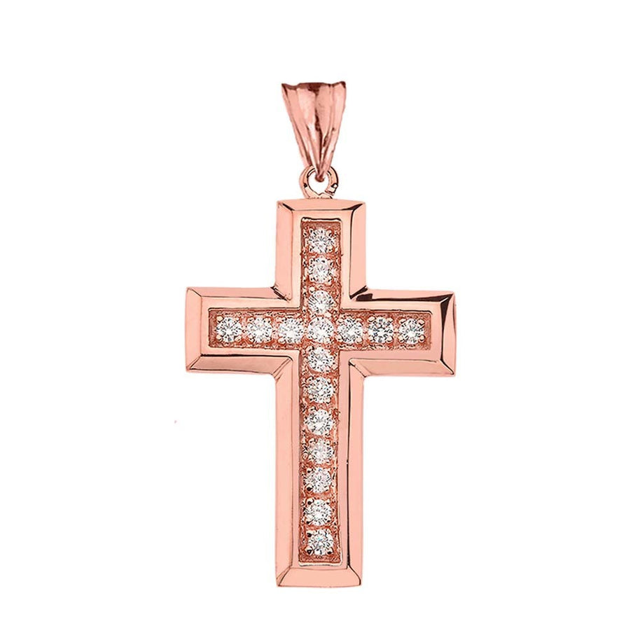 Solid Gold Designer Bold Diamond Cross (Available in Yellow/Rose/White Gold)