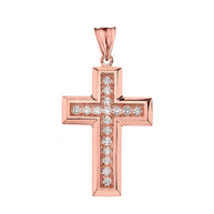 Solid Gold Designer Bold Diamond Cross (Available in Yellow/Rose/White Gold)