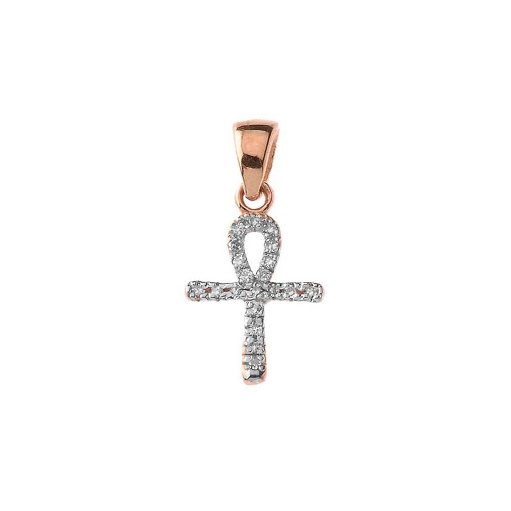 Solid Gold Mini Diamond Ankh Cross Pendant Necklace(Available in Yellow/Rose/White Gold)