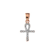Solid Gold Mini Diamond Ankh Cross Pendant Necklace(Available in Yellow/Rose/White Gold)