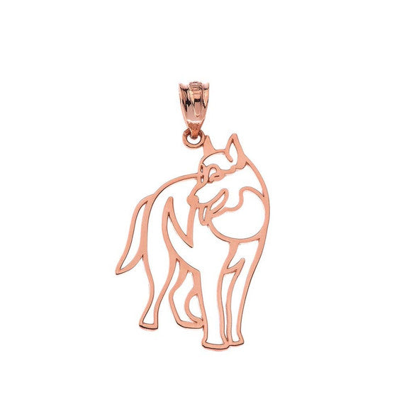 Solid Gold Wolf Cut Out Pendant (Available In Yellow/Rose/White Gold)