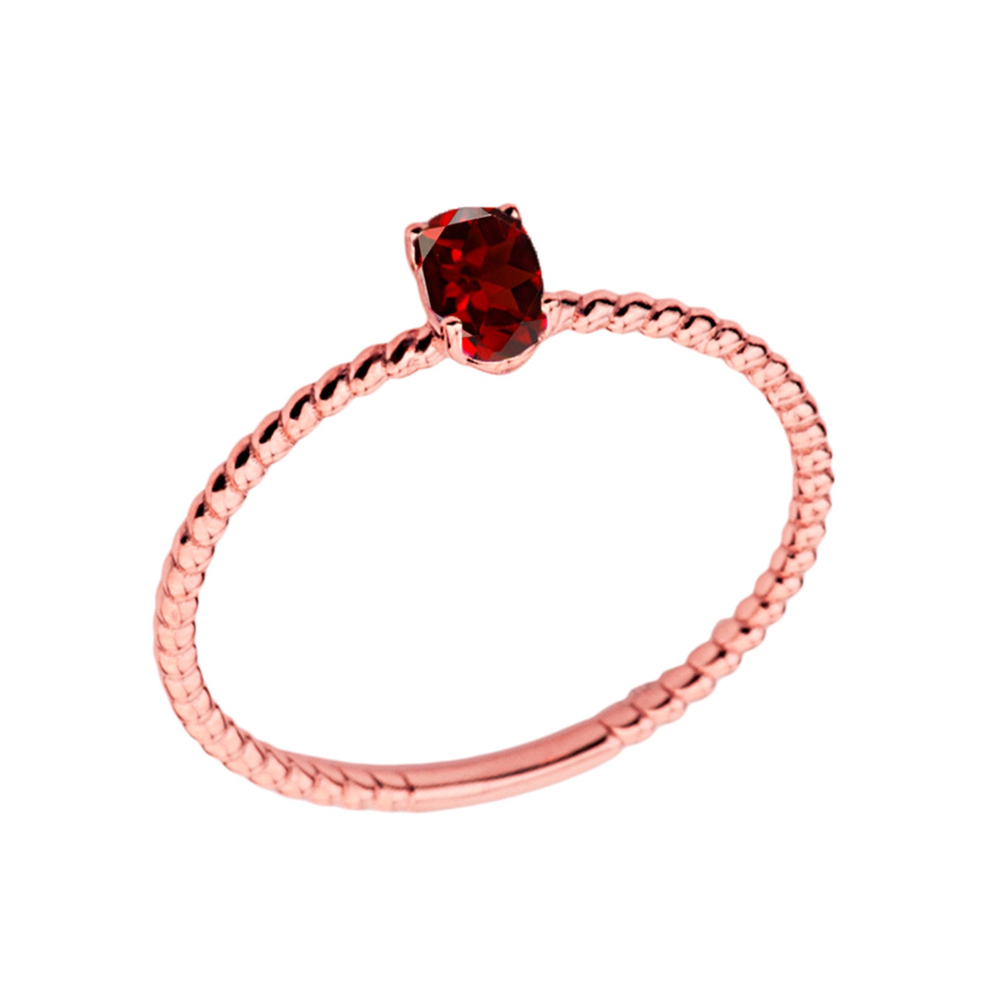 Gold Dainty Personalized Oval Genuine Gemstone Rope Ring (Available in Yellow/Rose/White Gold)