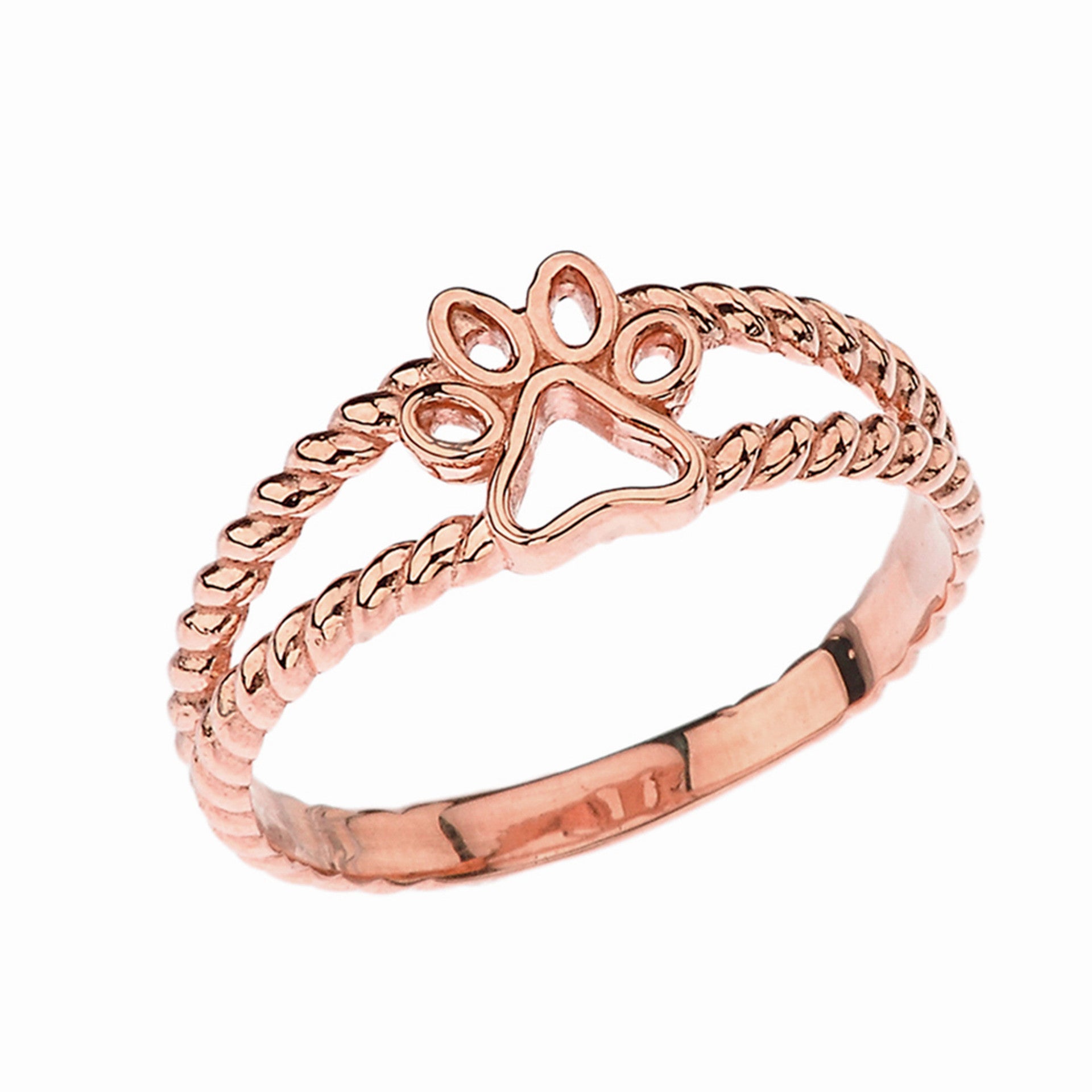 Gold Pet Dog Paw Print Rope Band Ring (Available in Yellow/Rose/White Gold)