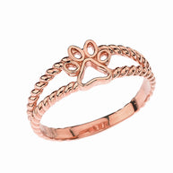 Gold Pet Dog Paw Print Rope Band Ring (Available in Yellow/Rose/White Gold)