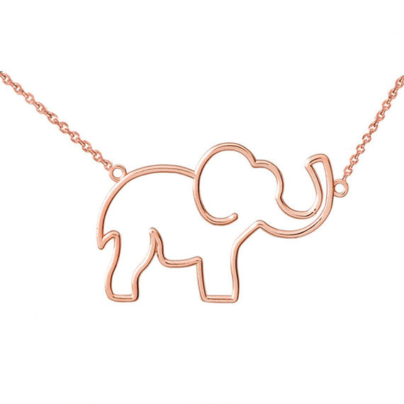 14K Solid Gold Openwork Lucky Elephant Necklace(Available in Yellow, Rose and White Gold)