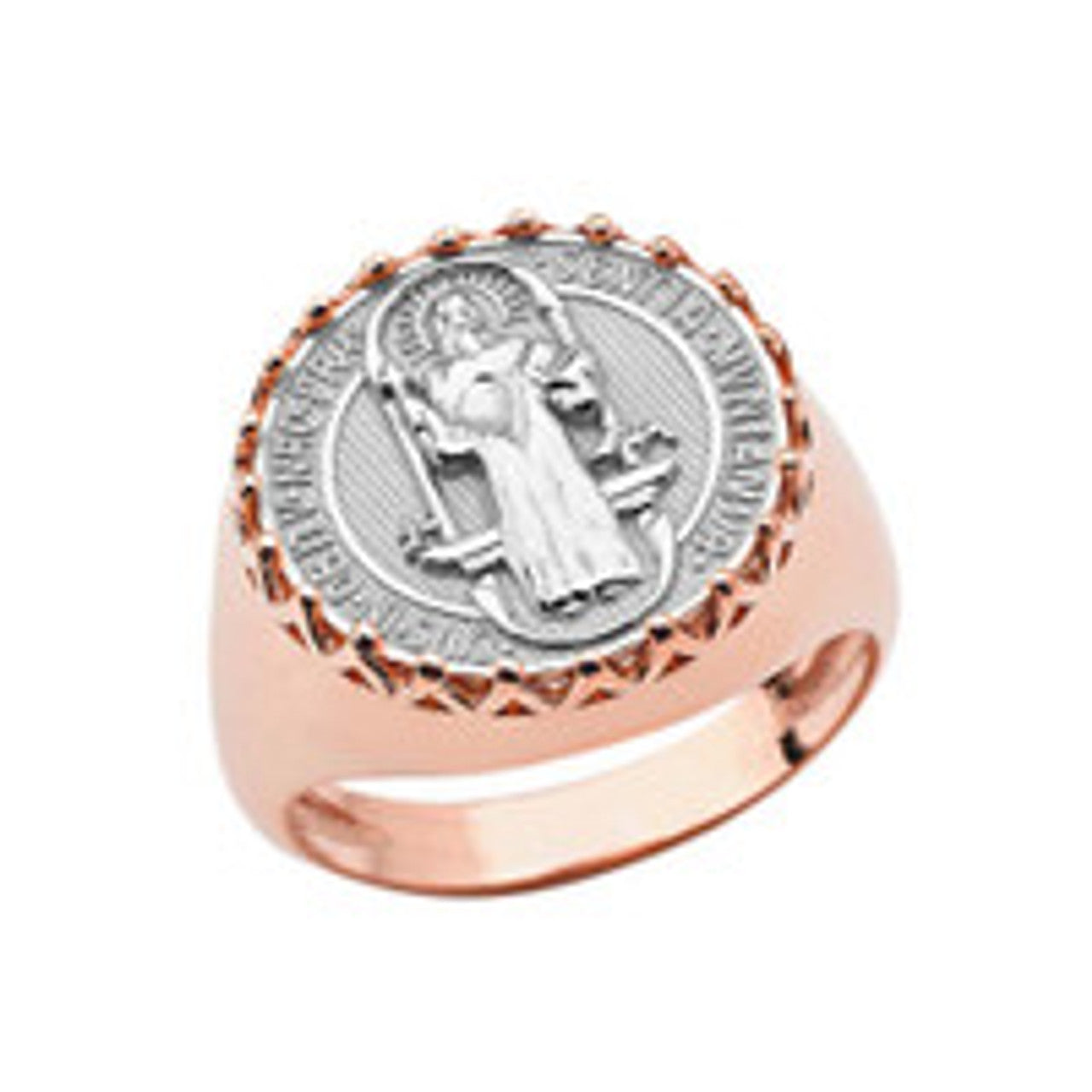 Gold Men's Saint Benedict Ring (Available in Two-Tone/Yellow/Rose/White Gold)