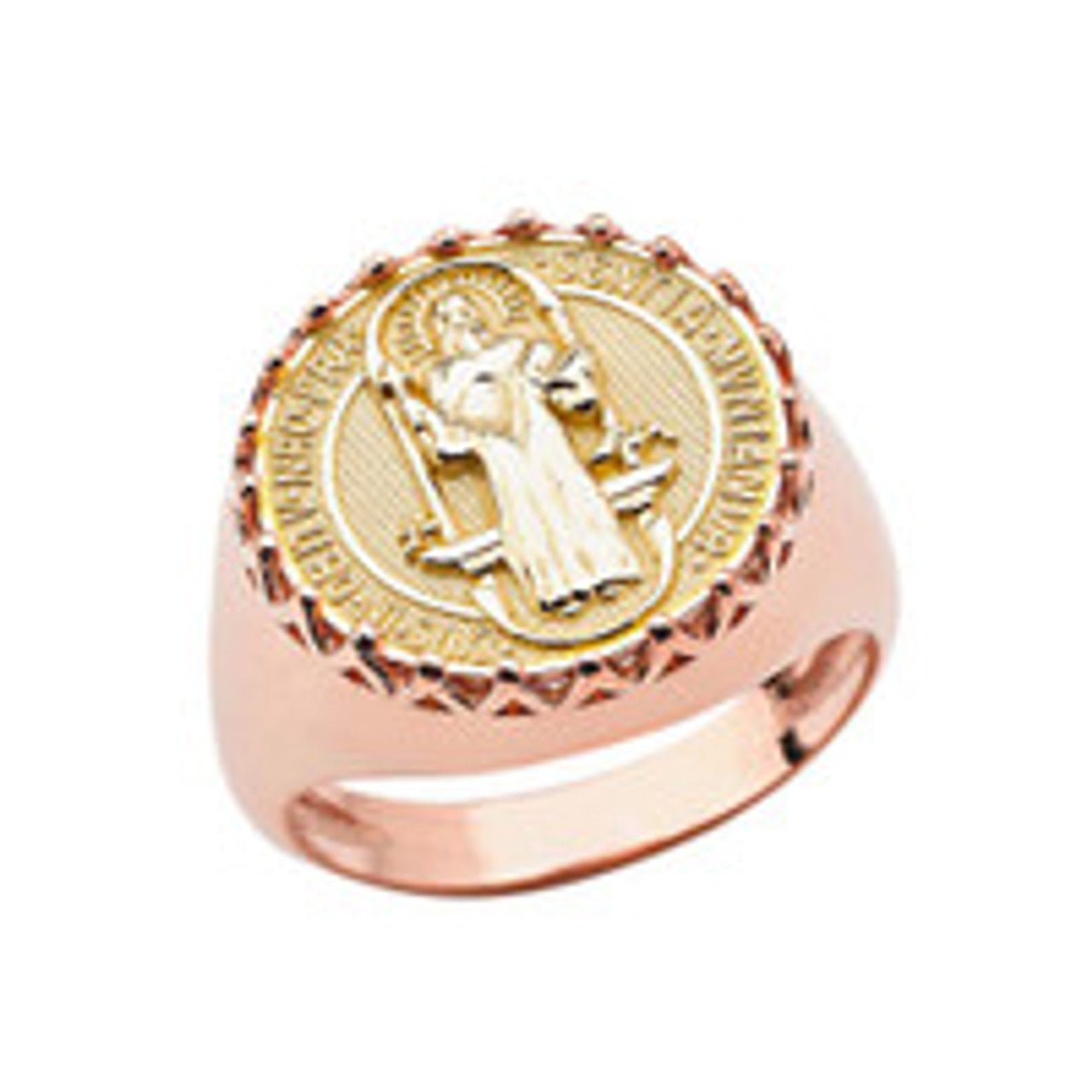 Gold Men's Saint Benedict Ring (Available in Two-Tone/Yellow/Rose/White Gold)