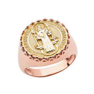 Gold Men's Saint Benedict Ring (Available in Two-Tone/Yellow/Rose/White Gold)