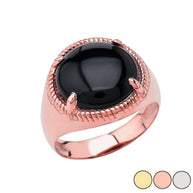 Gold Black Onyx Gemstone Rope Ring (Available in Yellow/Rose/White Gold)