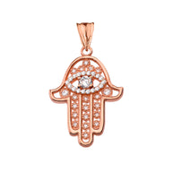 Chic Hamsa Evil Eye Pendant Necklace in Gold (Yellow/Rose/White Gold)