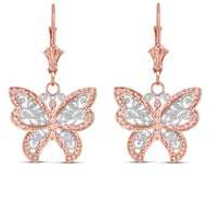 Filigree Butterfly Earrings in Two-Tone Yellow And Rose Gold