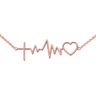 Gold 14K Heartbeat with Cross Necklace(Available In Yellow/Rose/White Gold)