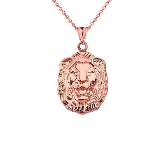 Gold Diamond Cut Lion Pendant Necklace (Available in Yellow/Rose/White Gold)