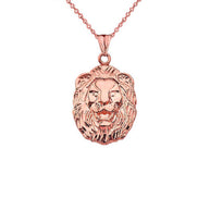 Gold Diamond Cut Lion Pendant Necklace (Available in Yellow/Rose/White Gold)