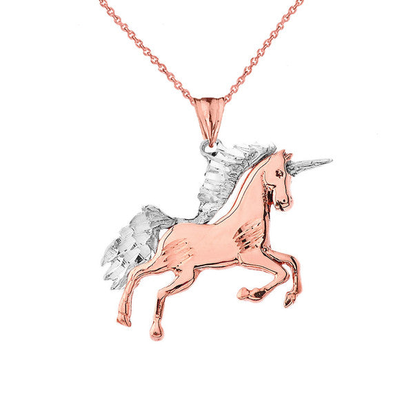 Gold Unicorn Pendant Necklace (Available in Yellow/Rose/White/Two Tone Gold)