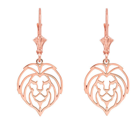 Lion Head Cut Out Leverback Earring (Available in Yellow/Rose/White Gold)