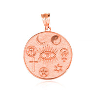 Gold Religious Interfaith Spiritual Medallion Pendant Necklace (Available in Yellow/Rose/White Gold)
