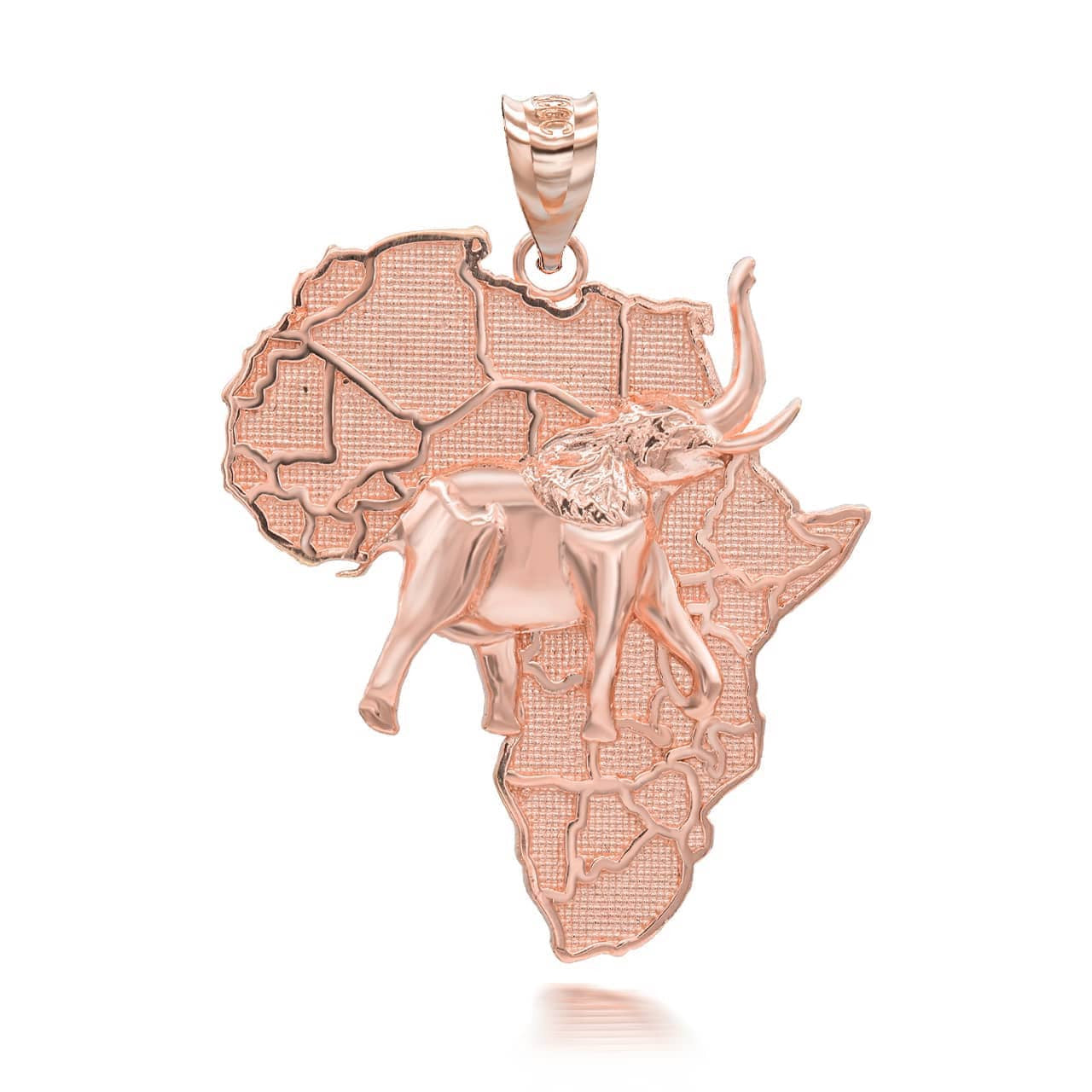 Gold Africa Map Elephant Pendant Necklace (Available in Yellow/Rose/White Gold)