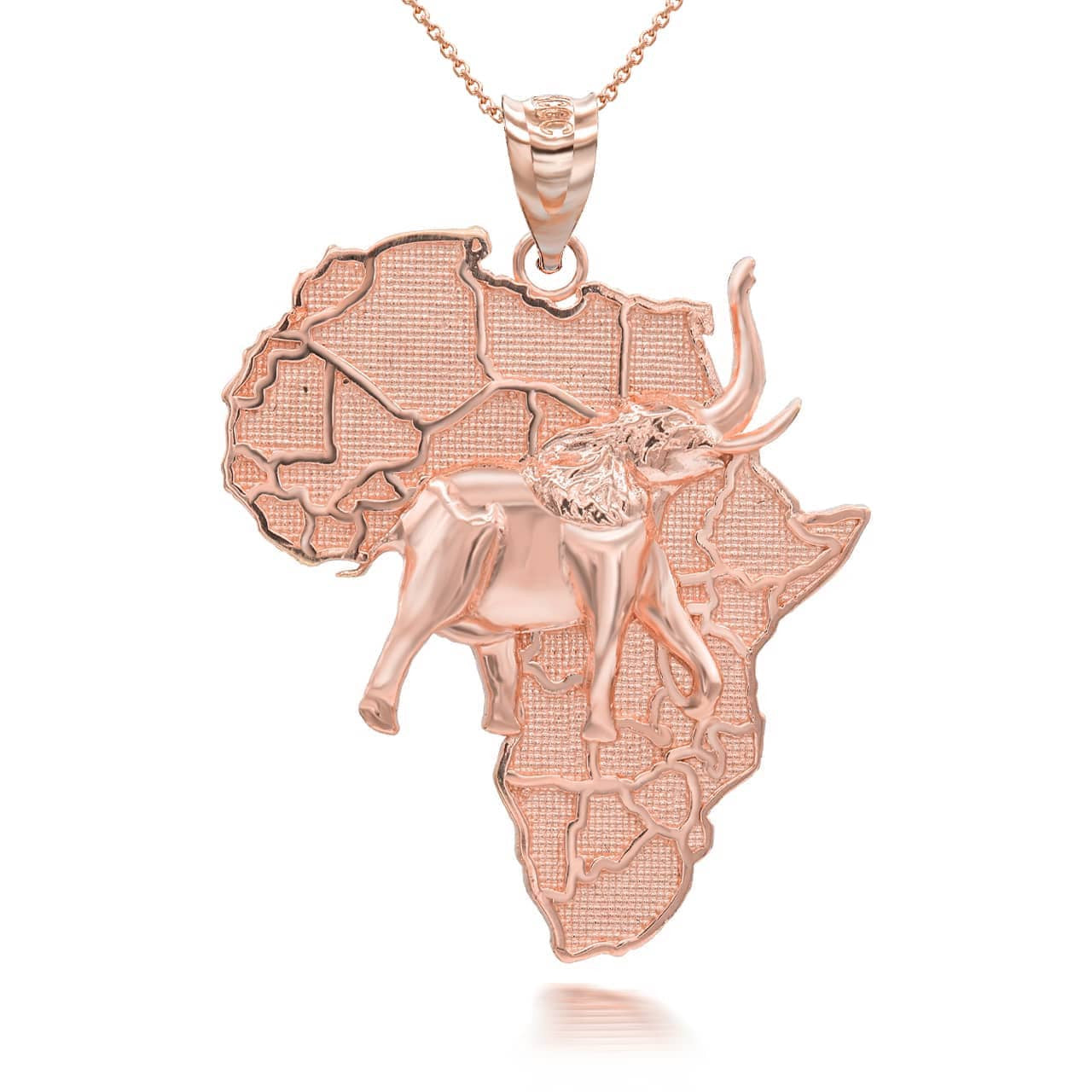 Gold Africa Map Elephant Pendant Necklace (Available in Yellow/Rose/White Gold)