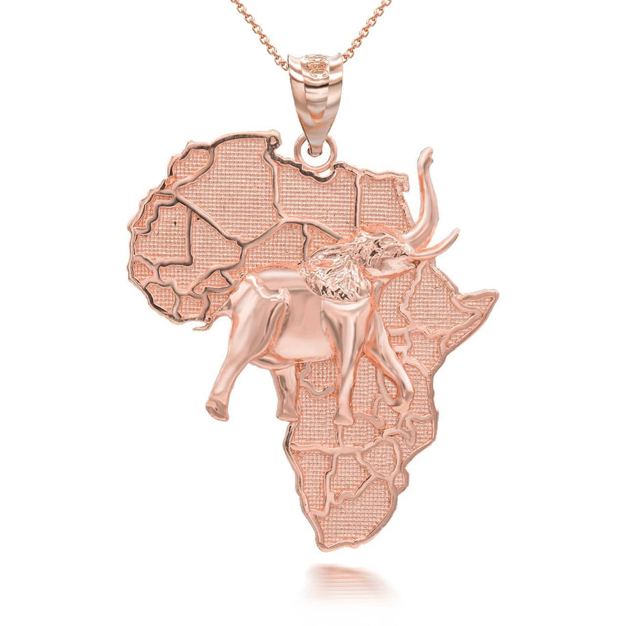 Gold Africa Map Elephant Pendant Necklace (Available in Yellow/Rose/White Gold)