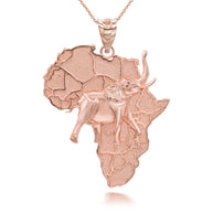 Gold Africa Map Elephant Pendant Necklace (Available in Yellow/Rose/White Gold)
