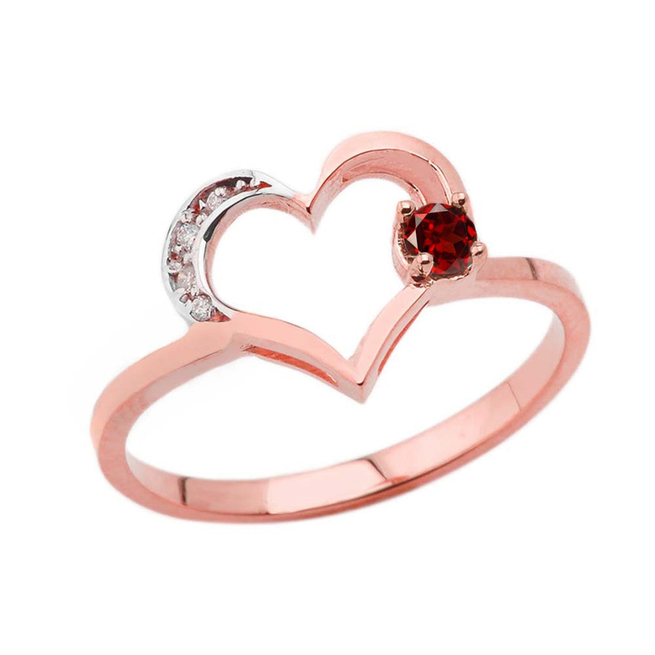 Gold Custom Birthstone Diamond Heart Ring (Available in Yellow/Rose/White Gold)