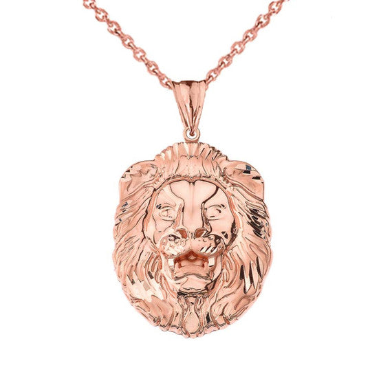 Gold Bold Lion Statement Pendant Necklace (Large) (Available in Yellow/Rose/White Gold)