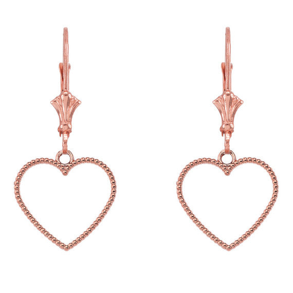 Two Sided Beaded Open Heart Earrings (Available in Yellow/Rose/White Gold)