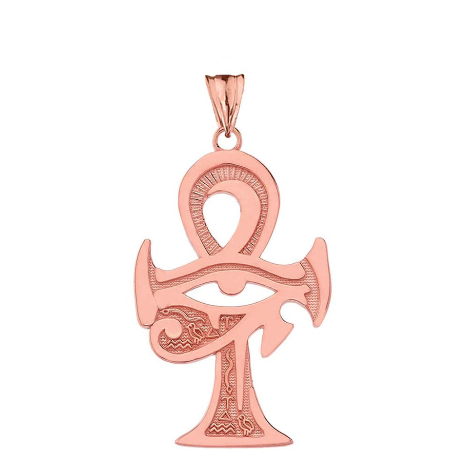 Gold Egyptian Ankh Cross Eye of Horus Pendant Necklace (Available in Yellow/Rose/White Gold)