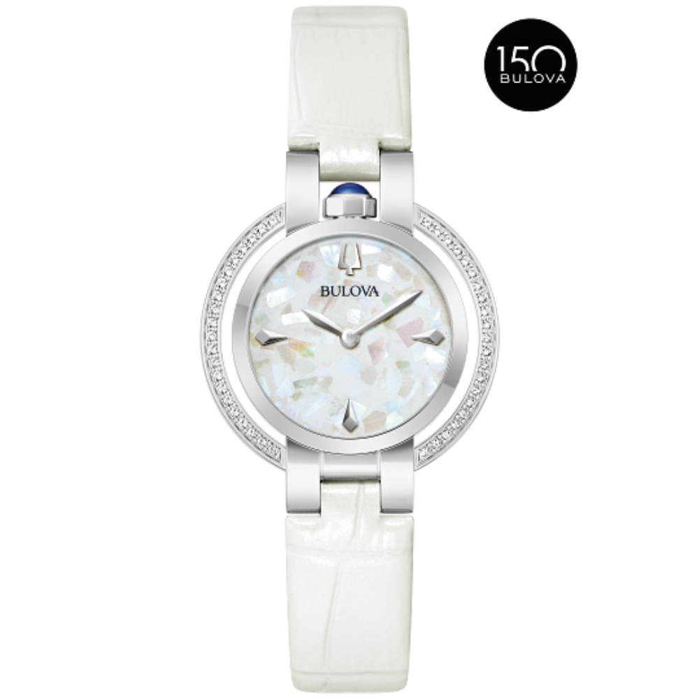 Bulova 96R254 Rubaiyat Winter White Dial Leather Ladies Watch