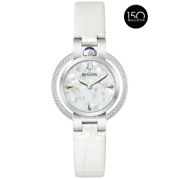 Bulova 96R254 Rubaiyat Winter White Dial Leather Ladies Watch