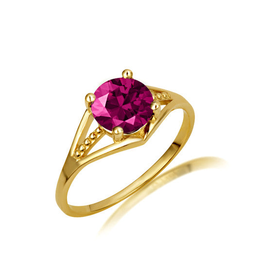 Gold Round Beaded Cubic Zirconia Birthstone Ring (Available in Yellow/Rose/White Gold)