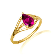 Gold Pear Cut Beaded Cubic Zirconia Birthstone Ring (Available in Yellow/Rose/White Gold)