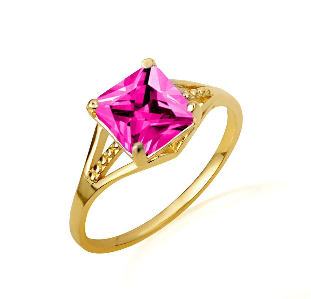 Gold Square Cut Cubic Zirconia Birthstone Beaded Ring (Available in Yellow/Rose/White Gold)