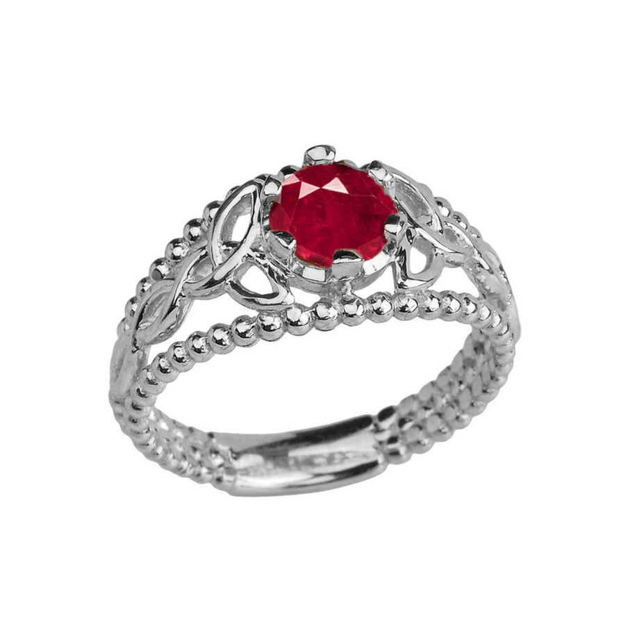 Sterling Silver Genuine Birthstone Beaded Celtic Trinity Knot Engagement/Promise Ring