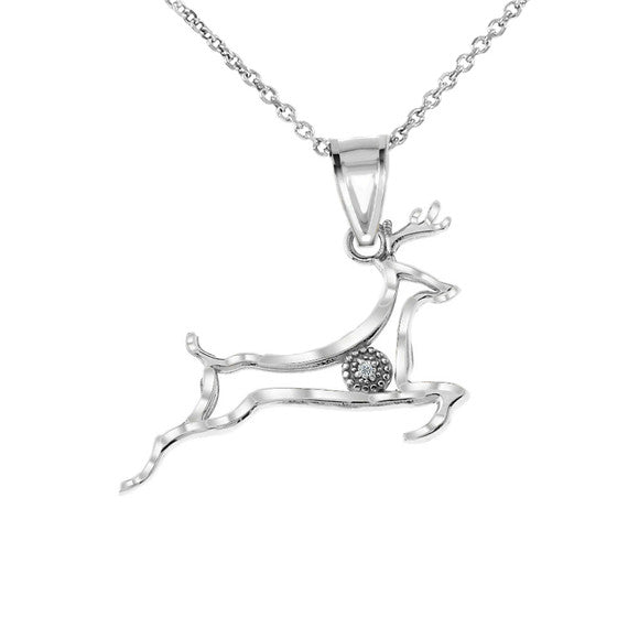 Diamond Running Deer Pendant Necklace in Gold (Yellow/Rose/White)