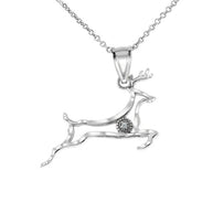 Diamond Running Deer Pendant Necklace in Gold (Yellow/Rose/White)