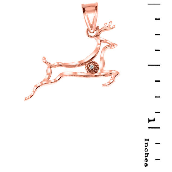 Diamond Running Deer Pendant Necklace in Gold (Yellow/Rose/White)