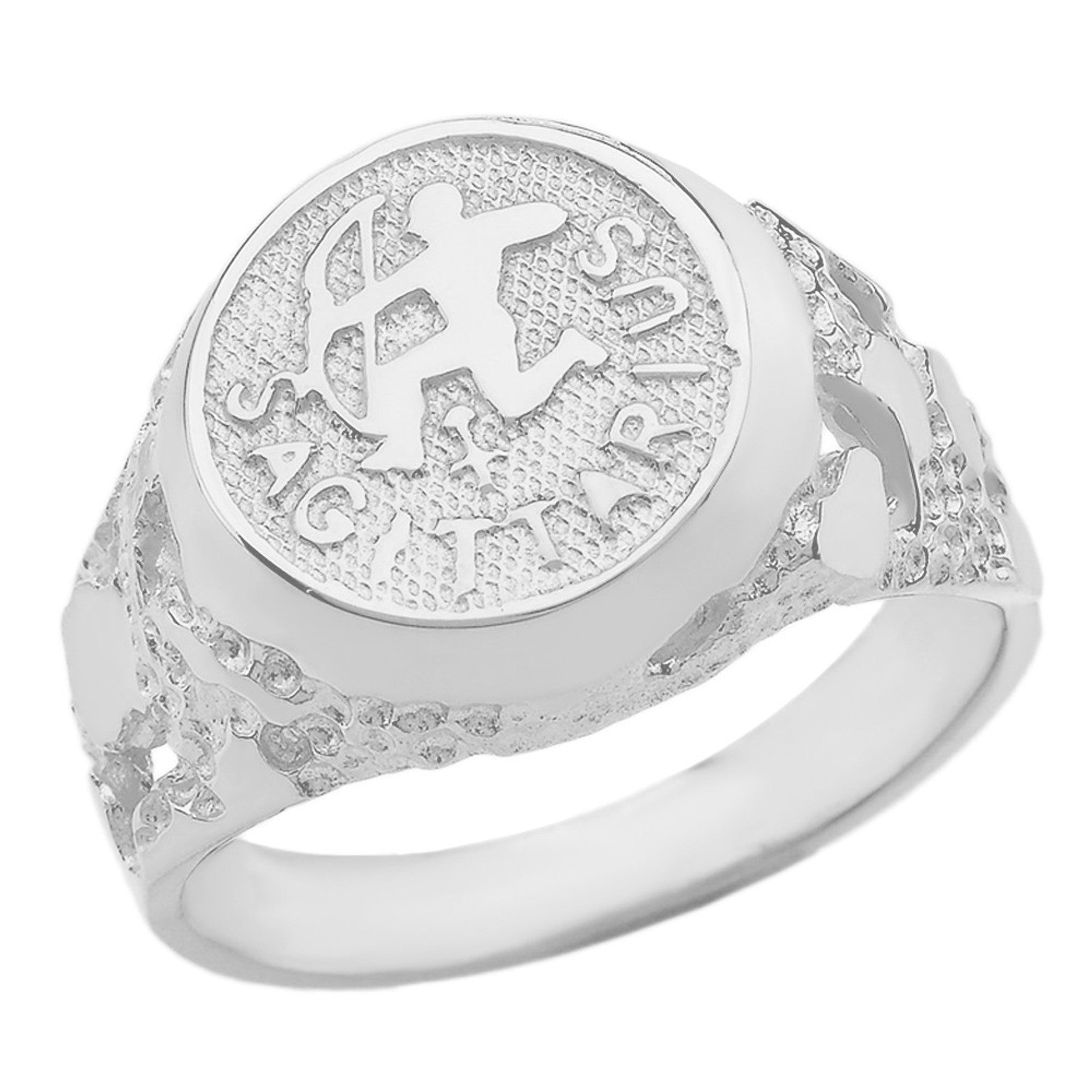 .925 Sterling Silver Custom Zodiac Sign Nugget Signet Ring